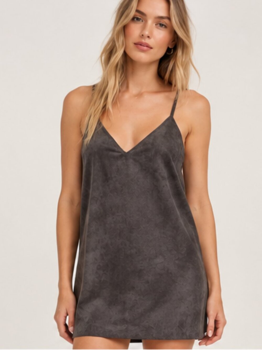 Wilfred Free Faux Suede Slip Dress – Charcoal Gray – Size Large